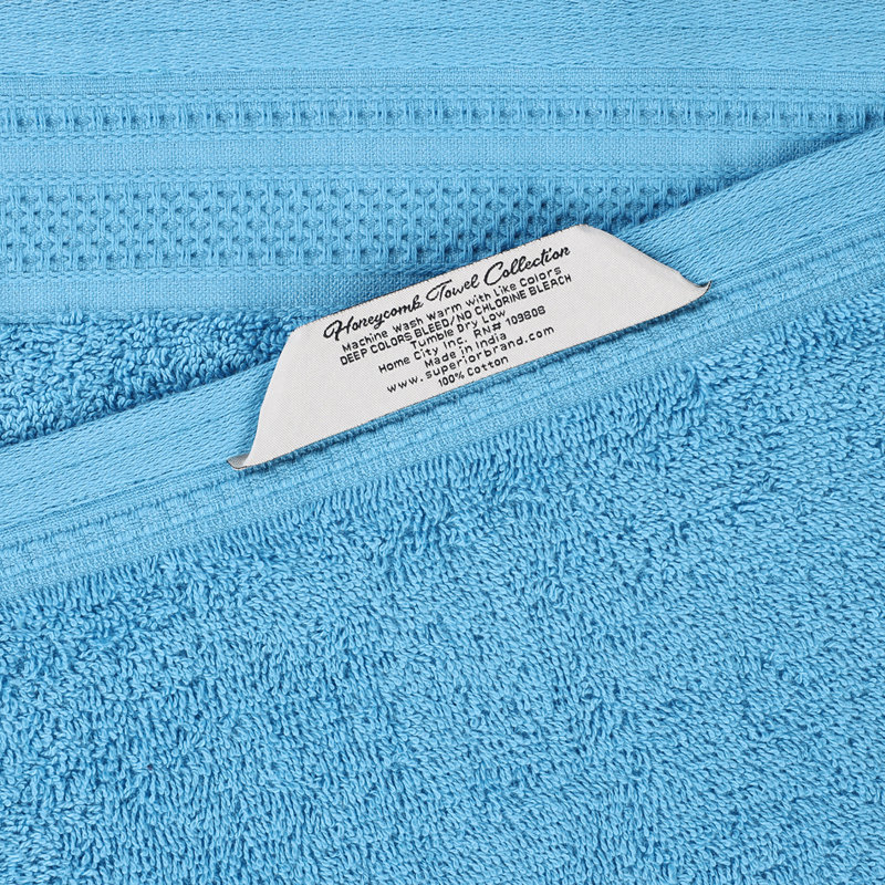 Azure Cotton Medium Weight Bath Towels Set with Honeycomb Waffle Border
