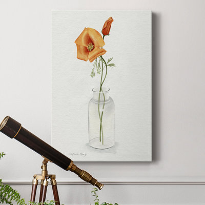 California Poppy Vase I - Toile tendue avec châssis de qualité supérieure - prête à être accrochée