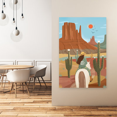 Horse Year Cowgirl Serene Tranquil Abstract Bird Cactus Horse Landscape Nature Wall Art