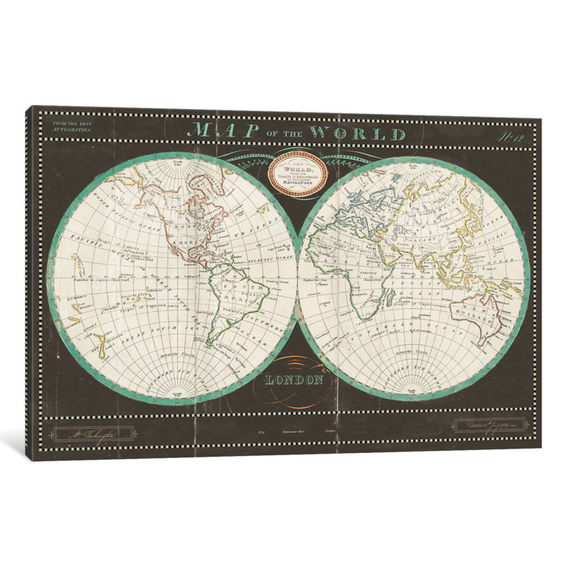 «Torkingtons World Map Slate» par Sue Schlabach, impression sur toile tendue, H 8 po x l 12 po x P 0,75 po, Toile tendue