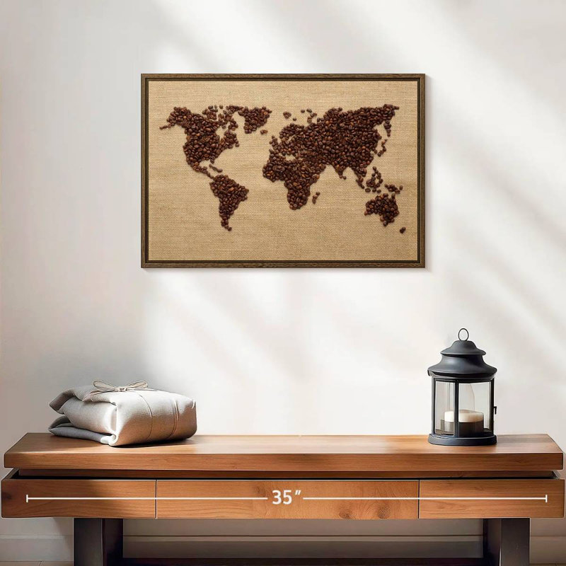 Monde du café, 19 po x 13 po, Cadre flottant noyer
