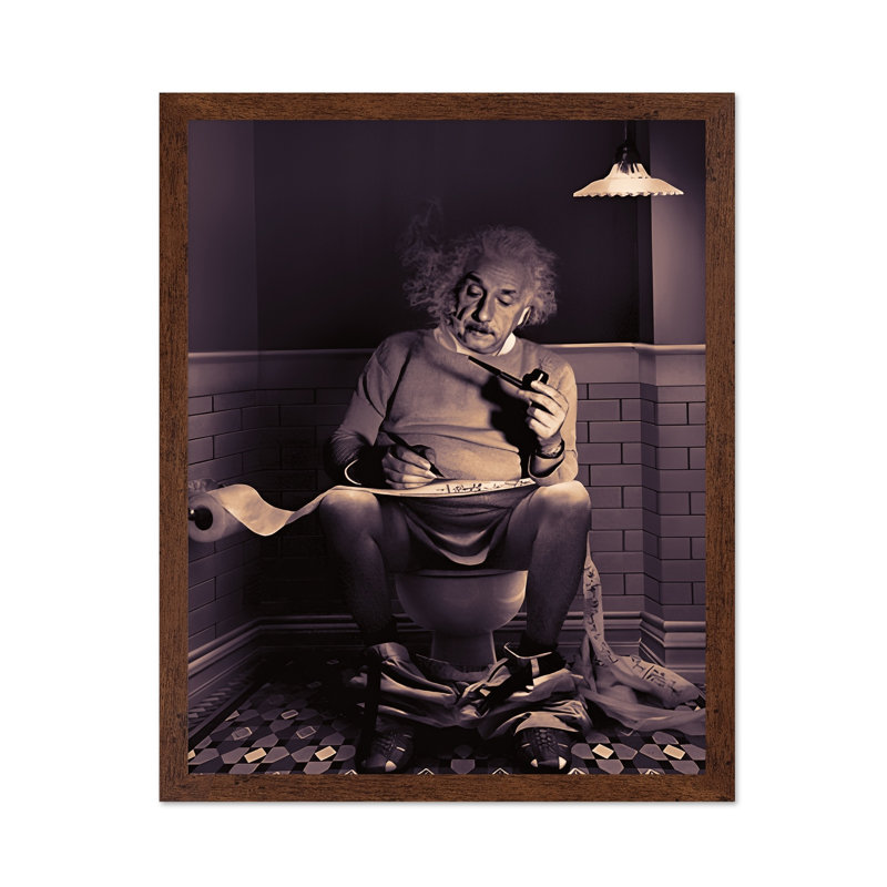 Einstein assis sur une toilette, Affiche, H 08 po x l 10 po, Encadrement brun