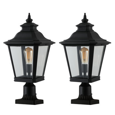 2-Pack Vintage Outdoor Post Lantern Lights with Clear Glass - Durable Garden and Pathway Lighting Set
