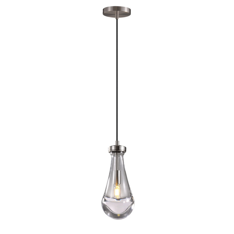 Luminaire suspendu pour îlot de cuisine 1 lumière avec verre transparent Raindrop, Nickel