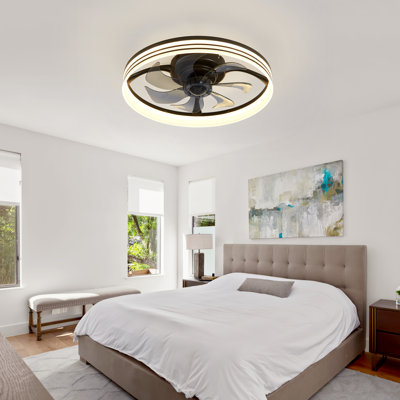 Indoor Flush Mount Ceiling Fan With LED Light And Remote Control