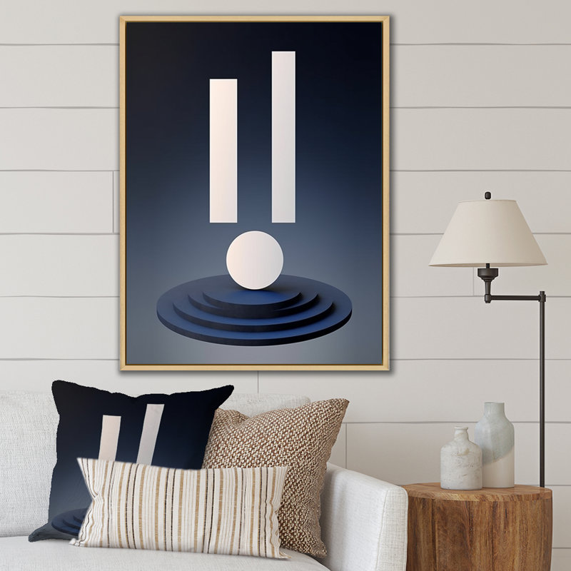 Retro Harmony Geometric In Blue I, reproduction d'art sur toile, Cadre simple blanc, H 40 po x l 30 po x P 1,5 po