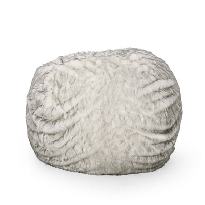Fauteuil à billes arrondi en fausse fourrure de 5 pieds de couleur noire et grise - Mobilier d'appoint confortable et confortable pour le salon et la chambre à coucher