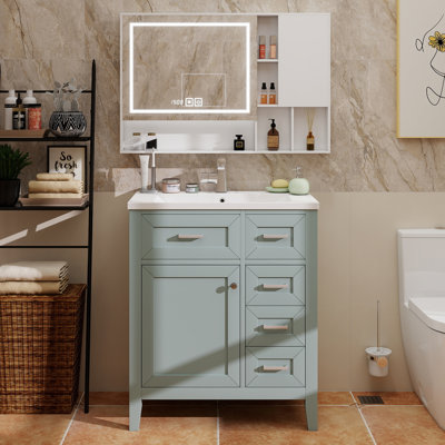 Ensemble de meuble-lavabo avec lavabo 30 po, armoire de salle de bain verte avec tiroirs, structure solide et panneau de fibres à densité moyenne