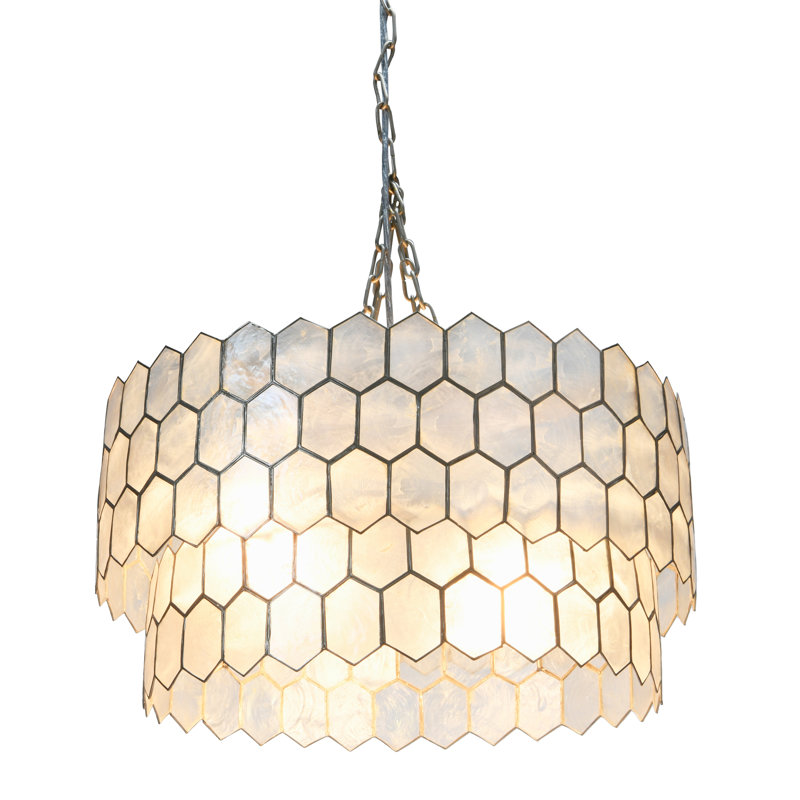 Carlisle Capiz Honeycomb 2-Tier Chandelier Style Ceiling Light, Silver