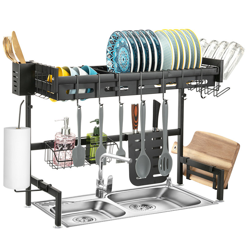 Dish drying rack above the sink