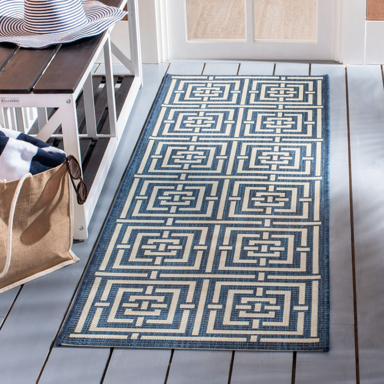 Arneshia Geometric Blue/White Indoor/Outdoor Area Rug
