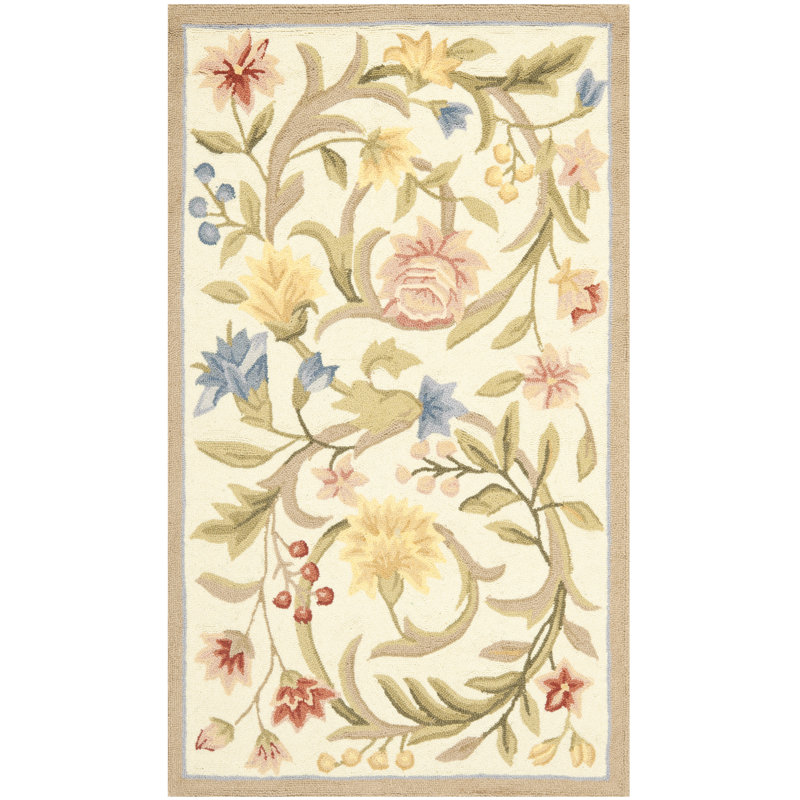 Chelsea Floral Area Rug In Ivory, Oval 91 x 152 cm