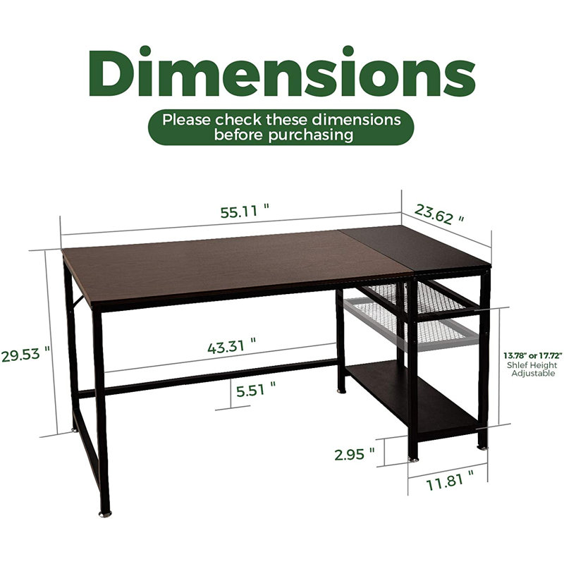 Bureau réversible Casilear, H 29,53 po x l 55,11 po x P 23,62 po