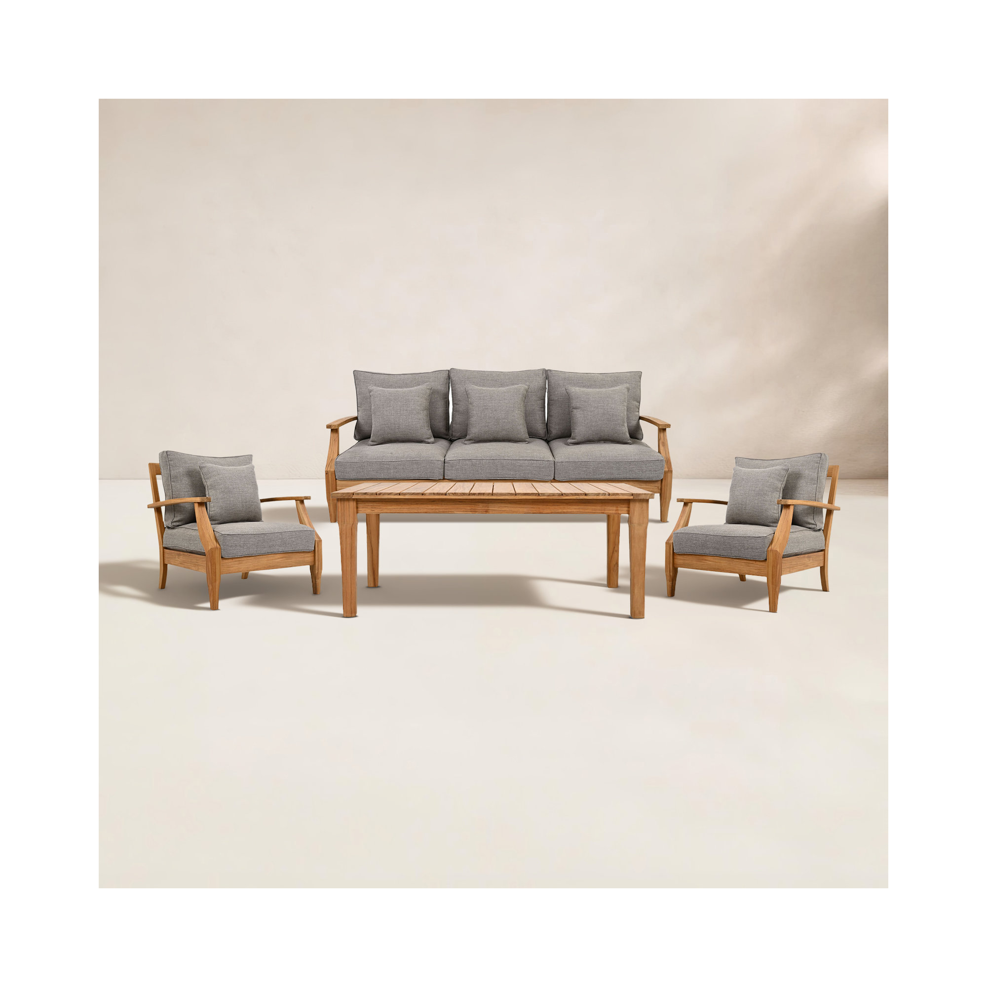 Clairmont 4 Piece Teak Outdoor Conversation Sofa Set, Taupe