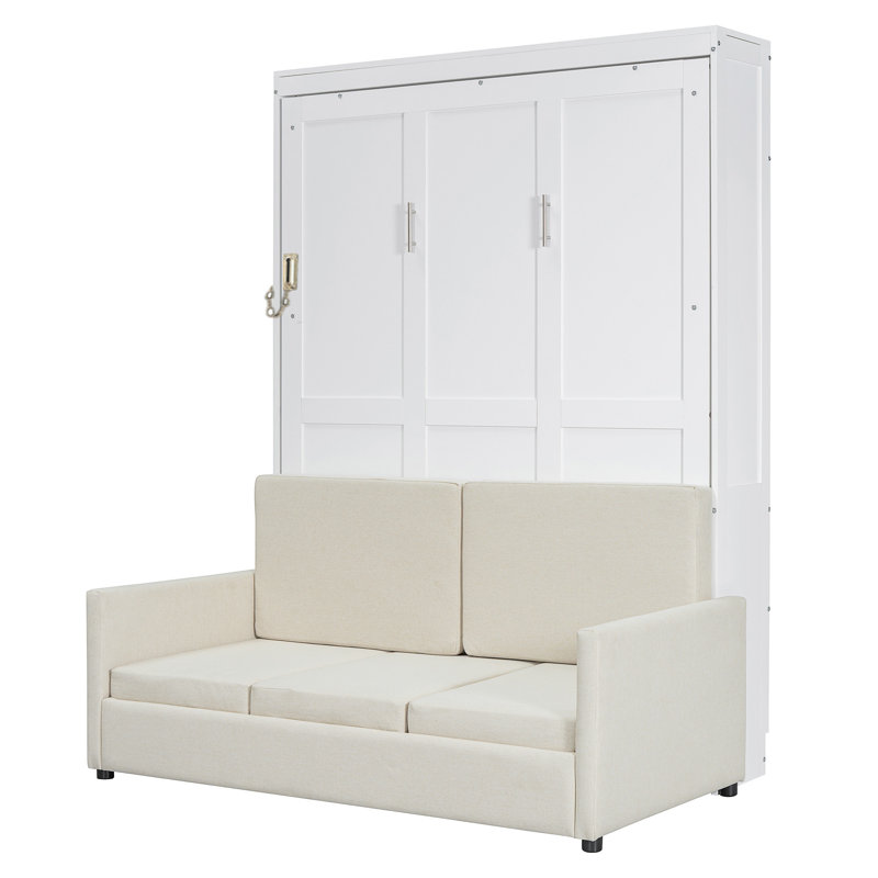 Lit escamotable mural Murphy avec coussin, Double, Blanc
