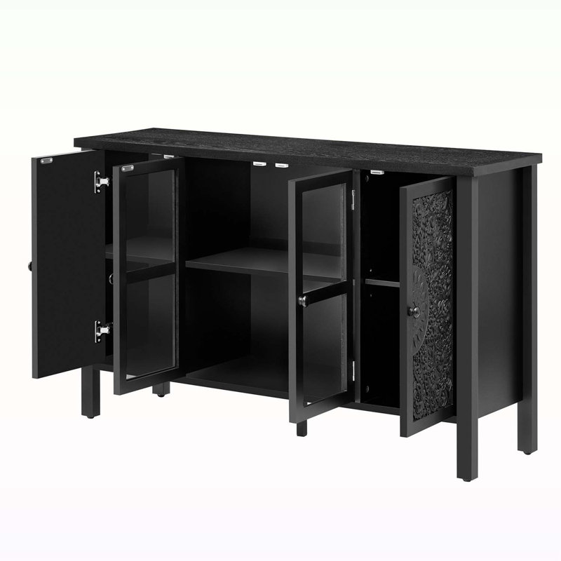Retro Console Table for TVs up to 43 Inches, Black, Black