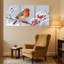 Oiseaux, oiseaux d'hiver sur une branche enneigée avec baies, ensemble de 3 impressions sur toile-616446540