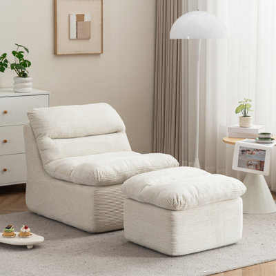 Azareu Large Corduroy Memory Bean Bag Chair with Ottoman For Adults And Kids by Trule