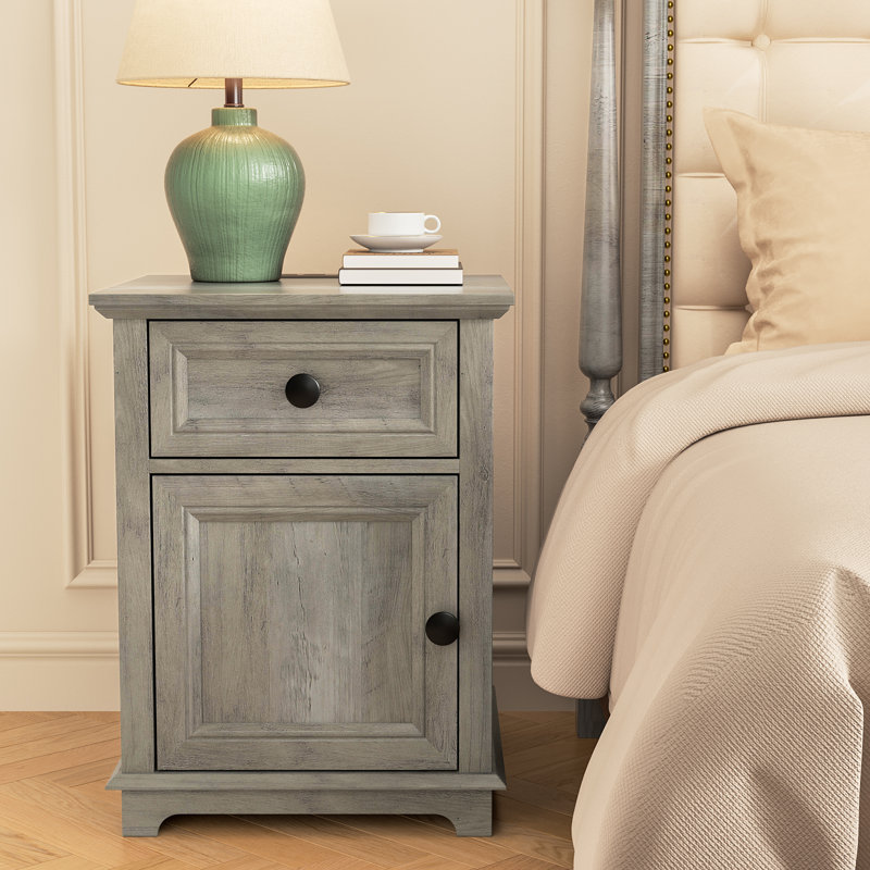 Branimir 1-Drawer Nightstands with Storage and Built-In Outlets, Gray