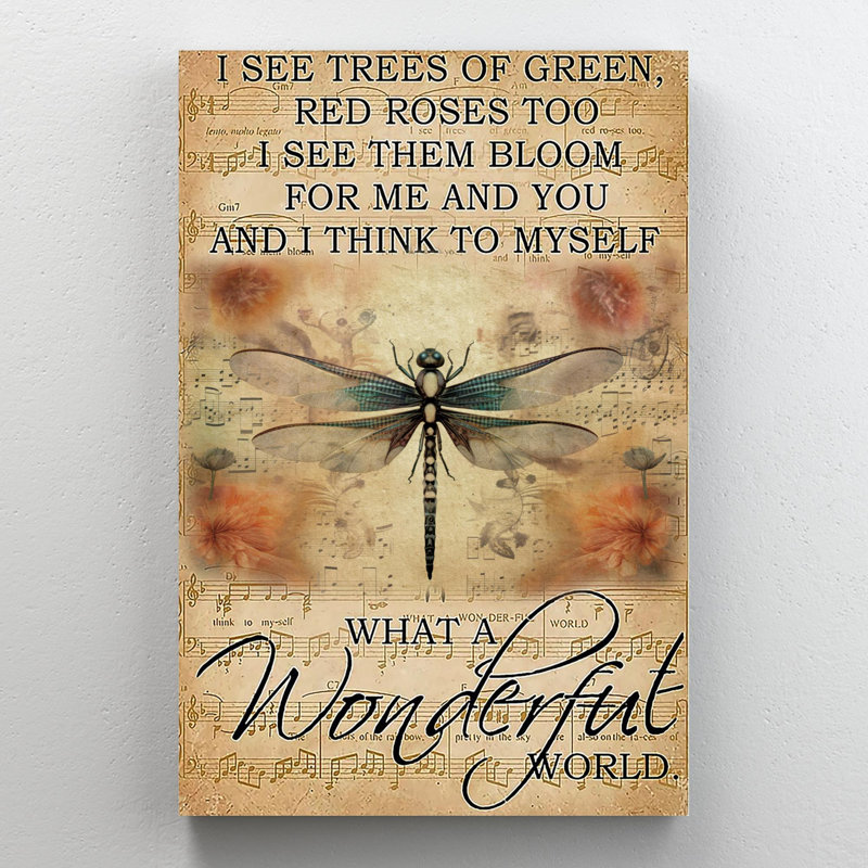 «What A Wonderful World», feuille sur toile, impression, H 20 po x l 16 po x P 1,25 po