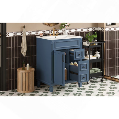Meuble-lavabo 24 po avec lavabo en céramique, petite armoire de salle de bain moderne, 2 tiroirs et tablette réglable