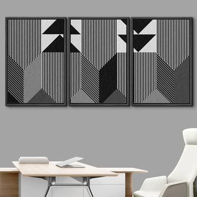Geometric Line 3 Piece Floater Frame Graphic Art on Canvas