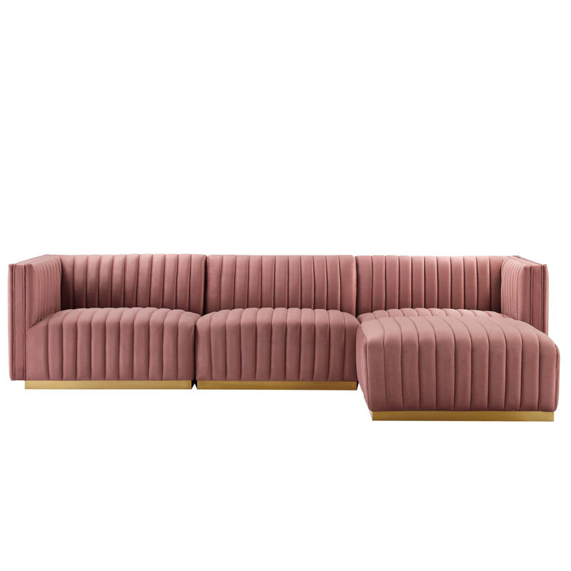 Canapé modulaire 4 pièces Conjure, Velours vieux rose, Doré