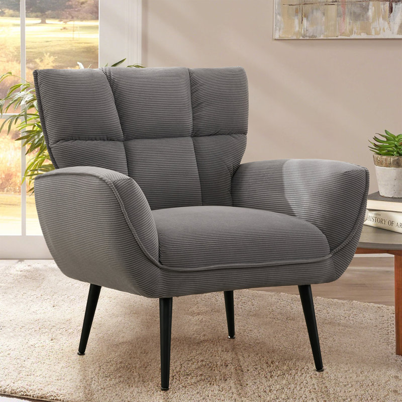 Fauteuil d'appoint rembourré en velours côtelé Jahriel, Velours côtelé jaune
