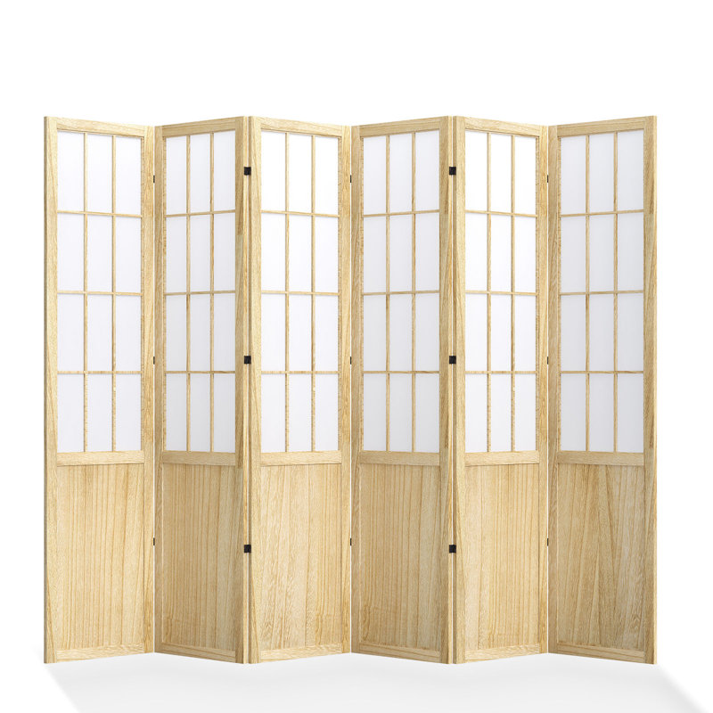 Paravent 6 panneaux de style japonais, couleur bois, 6, Bois