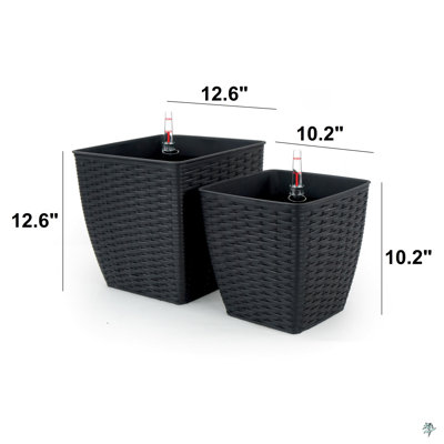 2-Pack Self-Watering Planter - Hand Woven Wicker - Thin Square