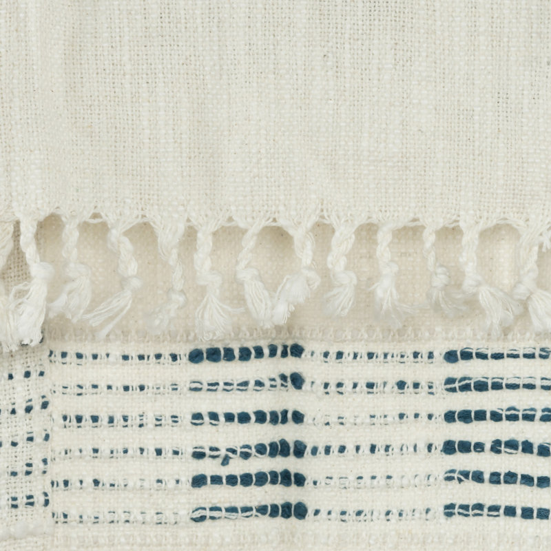 Jeté en coton tissé gris avec frange