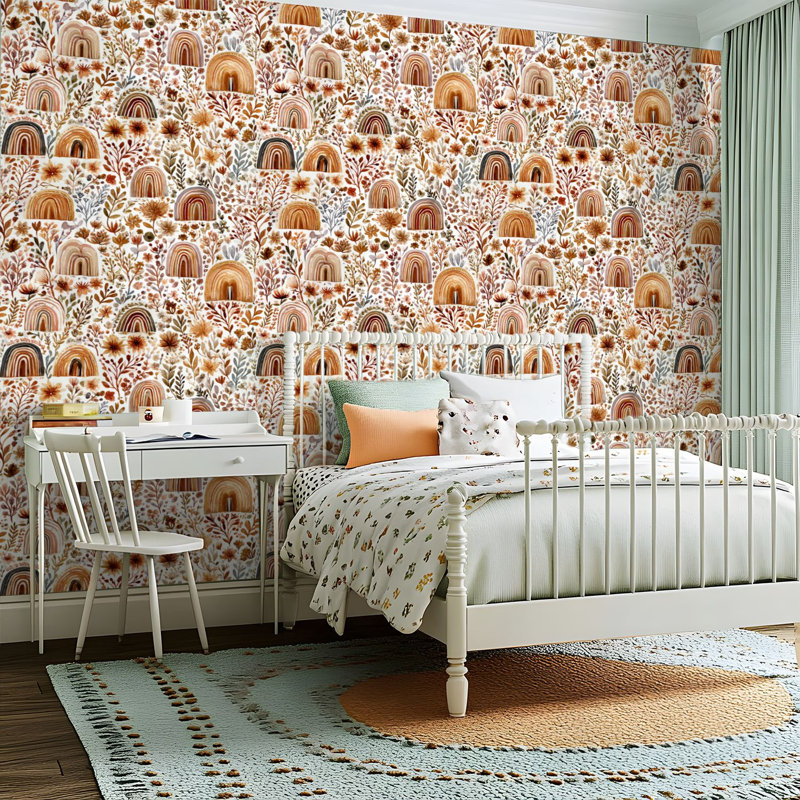 Papier peint adhésif peler et coller en PVC, revêtement mural auto-adhésif amovible avec aquarelle de paysage floral fantaisiste, imperméable pour la décoration intérieure - rouleau