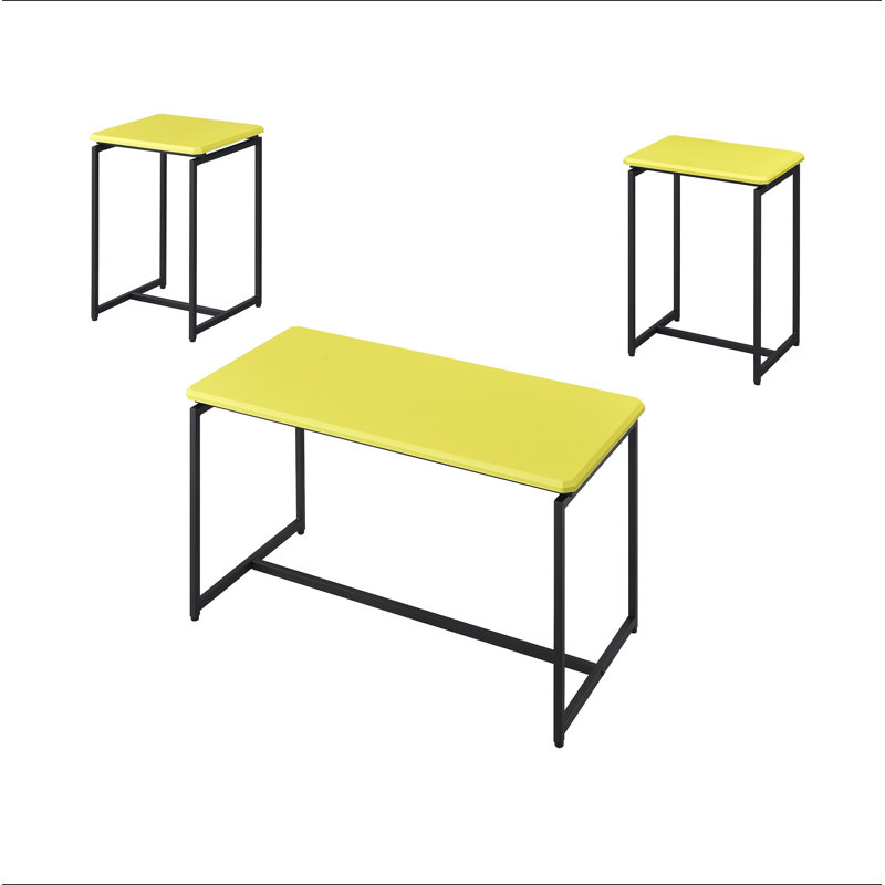 Ensemble de table basse et de table de bout en fibre de carbone 3 pièces jaune