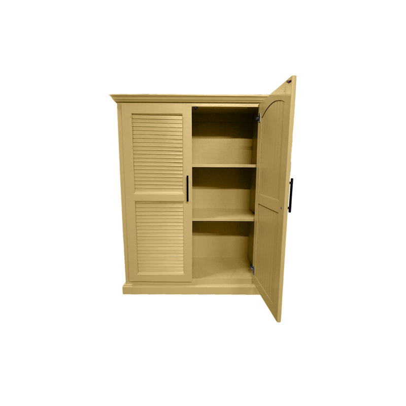 Shutter Style Solid Wood kitchen Pantry Cabinet, Cupola Yellow