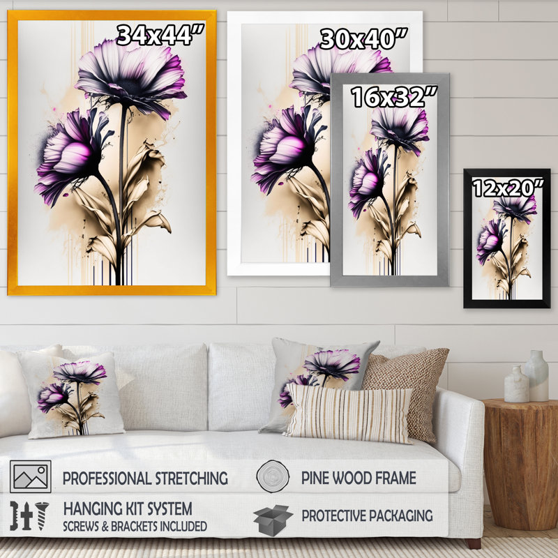 Gerbera rose sur une fusion abstraite III - Impression sur toile, Cadre photo noir, H 20 po x l 12 po x P 1 po