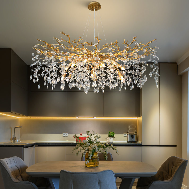 Lustre en cristal Paree Luxury, Doré, H 17,7 po x l 47,2 po x P 47,2 po