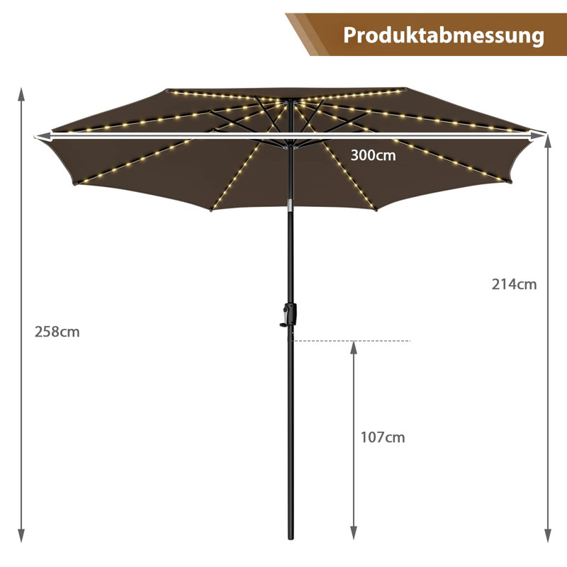 Goggin 300cm Lighted Market Parasol, Brown