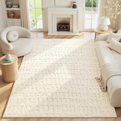 Tapis moderne lavable et antidérapant de couleur ivoire