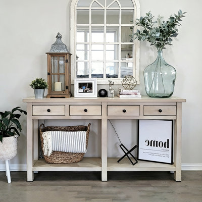 Rustic Birch Wood Console Table