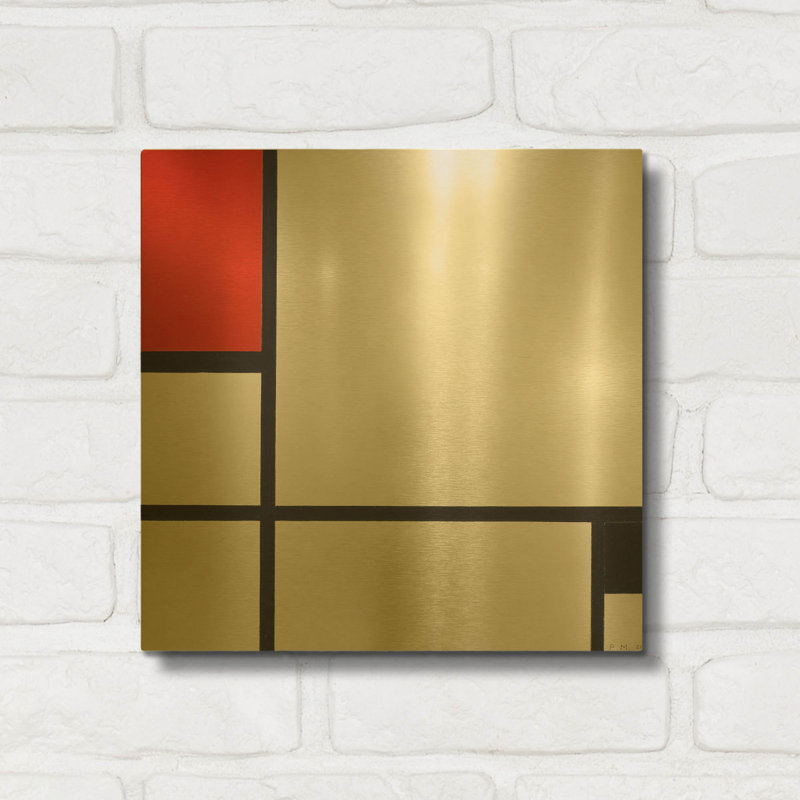 «Composition No. I, with Red and Black, 1929» par Piet Mondrian, art mural en métal doré, 12 po x 12 po, 12 po x 12 po