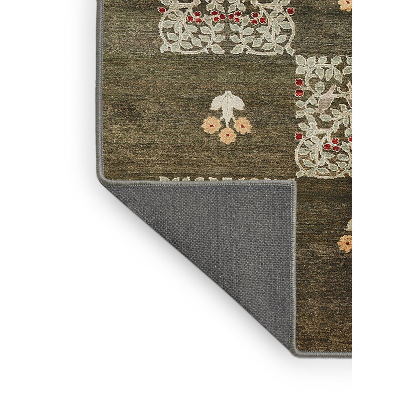 Tapis vert foncé / beige, Rectangle 7 pi x 9 pi