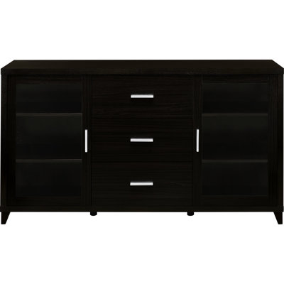 3 Tv Console With Cappuccino Finish For 60-Inch Tvs, Two Clear Glass Cabinets, Four Shelves And Easy Access Compatible Rectangular Finish, Doors, Adjustable Shelves, Quiet Euro Glide Drawers