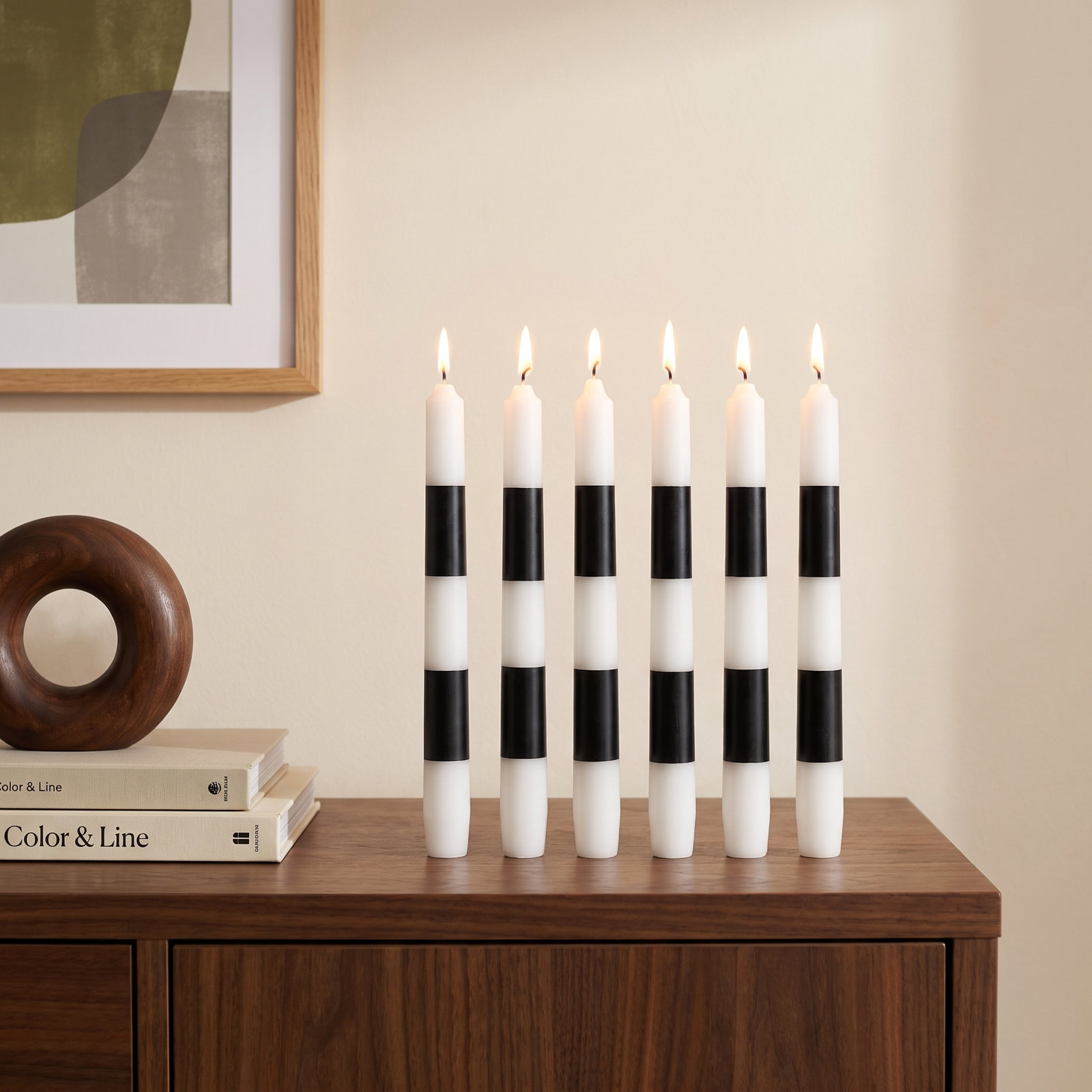 Lumia Unscented Taper Candle, Black/White, 10" L x 1" W Taper