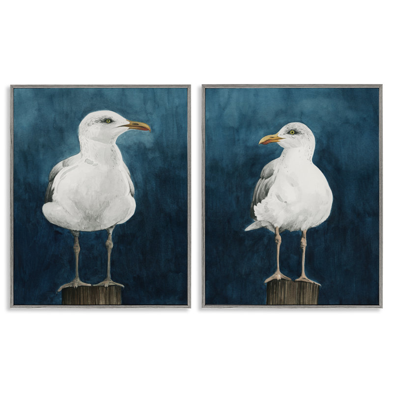 Mouette debout sur une bûche, ensemble de 2 giclées d'art encadrées par Grace Popp, Estampe numérique Farmhouse