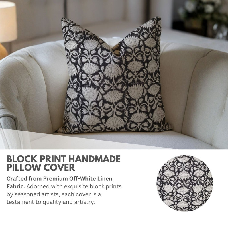 Tissu en lin Fab Divine Ulta Kamal pour housses de coussins imprimés à la main, coussins de canapé et décorations pour la maison, taille 26 po x 26 po