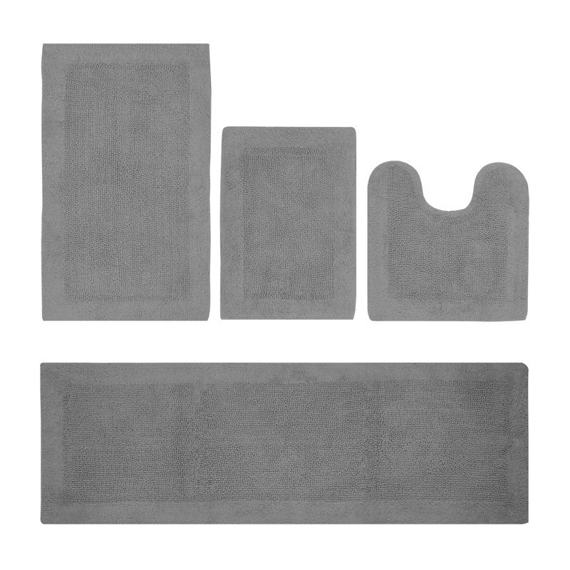 Ensemble de tapis pour salle de bain réversible 4 pièces Edge, Gris, 4 pièces (17 po x 24 po | 20 po x 20 po | 21 po x
