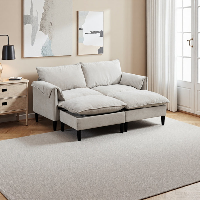 Canapé convertible convertible en U avec repose-pieds et rangement, salon / chambre à coucher / bureau / petit espace, Beige
