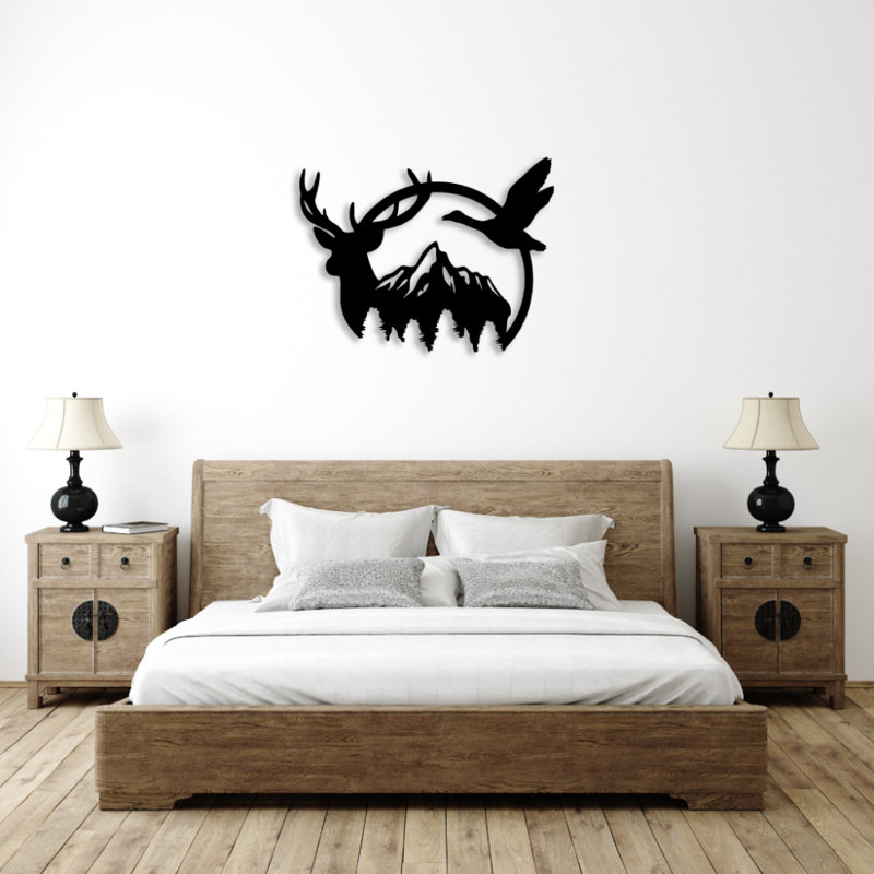 Duck & Deer Mountain Metal Wall Art - Wildlife Nature Scene Decor - Forest Animal Silhouette Design - Rustic Cabin Lodge Wall Hanging - Modern Industrial Metal Sculpture - Outdoor Adventure Home Decor - Statement Art Piece