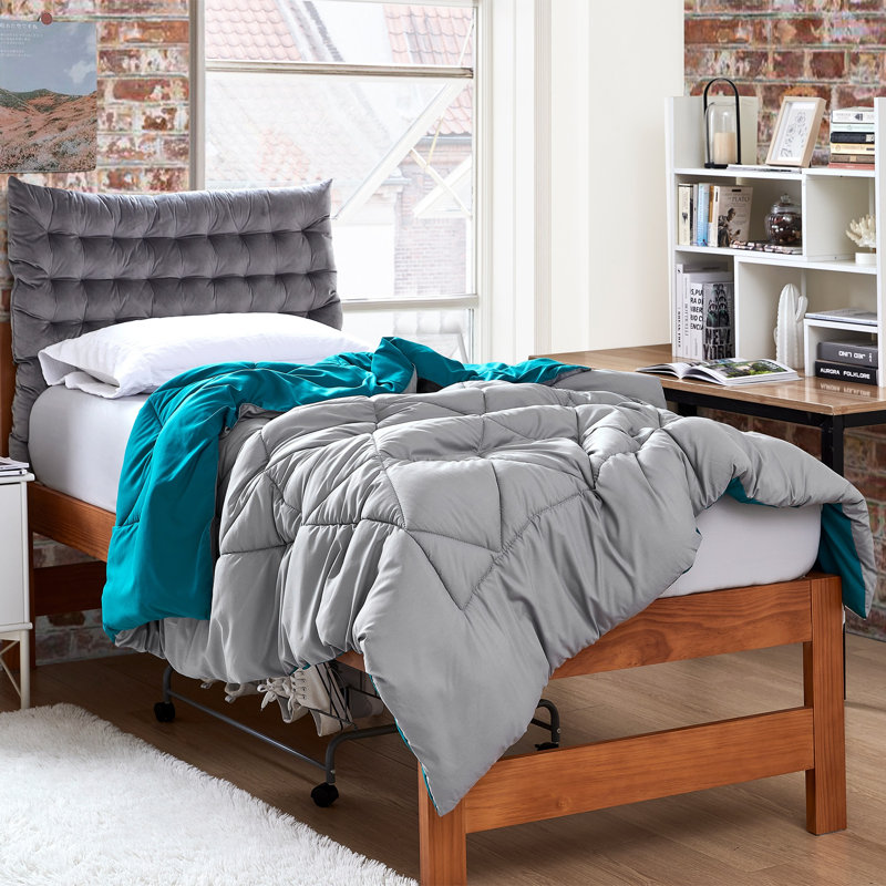 Édredon réversible pour lit simple TG, Gris / bleu sarcelle