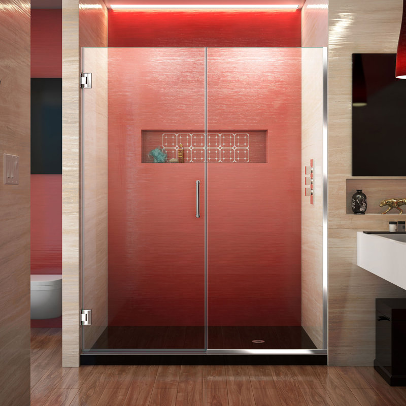 Unidoor Plus 45.5" W x 72" H Pivot Frameless Shower Door with ClearMax™ Technology, Chrome, Clear, 58.5" W